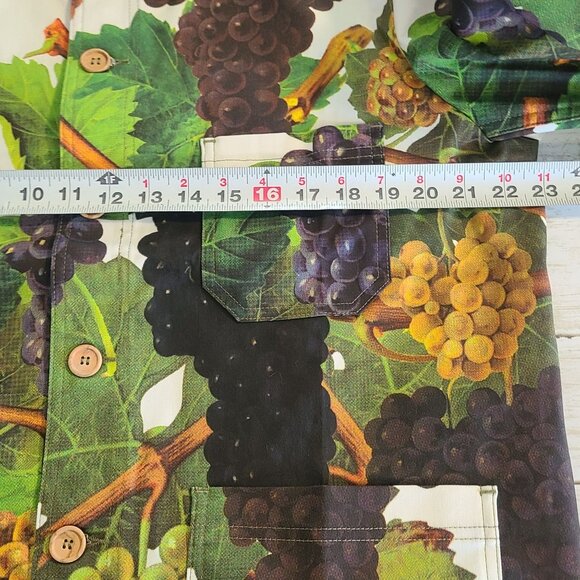 Flan Labs Printed Denim Jacket Men M Green Grapes Button Up NEW Art to Wear $495 - Picture 6 of 11